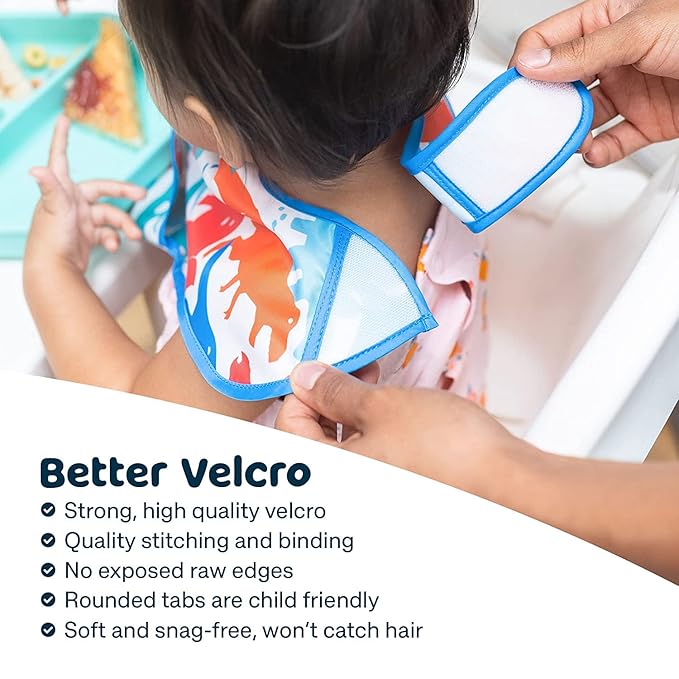 Tiny Twinkle Mess-Proof Baby Bibs for Eating | Waterproof, Wipeable Toddler Bibs with Catch-All Pocket | Feeding Bibs for Girls & Boys(3 Pack,Ocean Life Set)