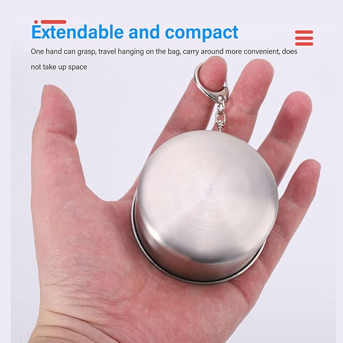 Outdoor Travel Collapsible Cup, Stainless Steel Folding Camping Cup, Portable Drinking Mug With Keychain for Hiking and Picnic (450ML)