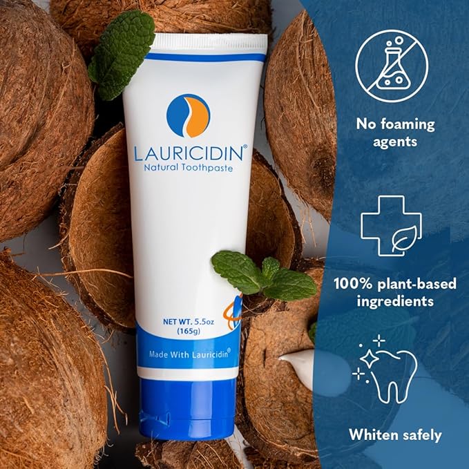 Lauricidin All-Natural Toothpaste - Plant-Based, Fluoride-Free, SLS-Free Made with The Power of Lauricidin for Superior Cleaning and Natural Whitening- Large 5.5 oz Tube