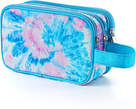 Kids Toiletry Bag for Girls, Travel Toiletry Bag for Teen Girls Cosmetic Bag Makeup Bag Waterproof Hanging Wash Bag Toiletries, Tie Dye Blue