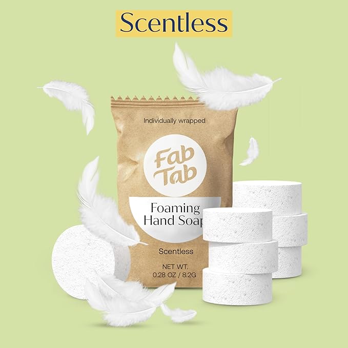 Fab Tab Foaming Hand Soap Kit - Natural Hand Soap - Bathroom Hand Wash - Plant-Based - No Harsh Chemicals - Scentless - 4 Pack. Makes 4 x 11.9 fl oz (Bottle Not Included)