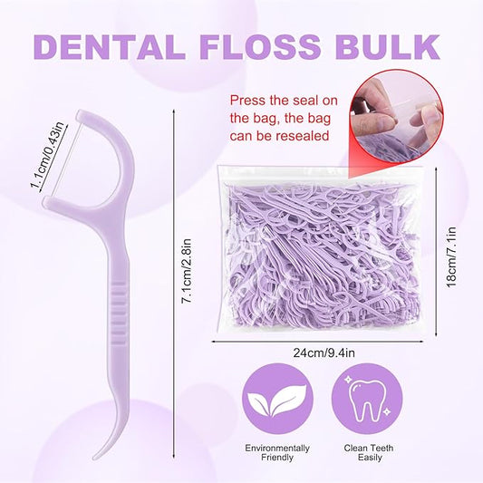 Bulk Floss Picks Dental Floss Sticks Bulk for Teeth, Floss Picks Dental Floss Picks Bulk for Family, Travel, Braces & Sensitive Teeth Dental Hygiene Essentials (500,Purple)