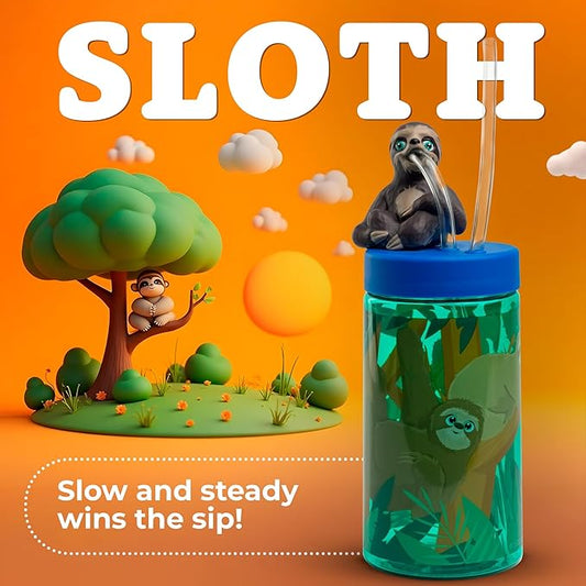 Kids Water Bottle, Toddler Cups, Tumbler with Lid and Straw, Travel Sippy Cup for Water or Milk, Kids Cups with Lids for Toddlers 3 and Up, BPA Free Plastic, 12 oz (Trend Zoo Sloth)