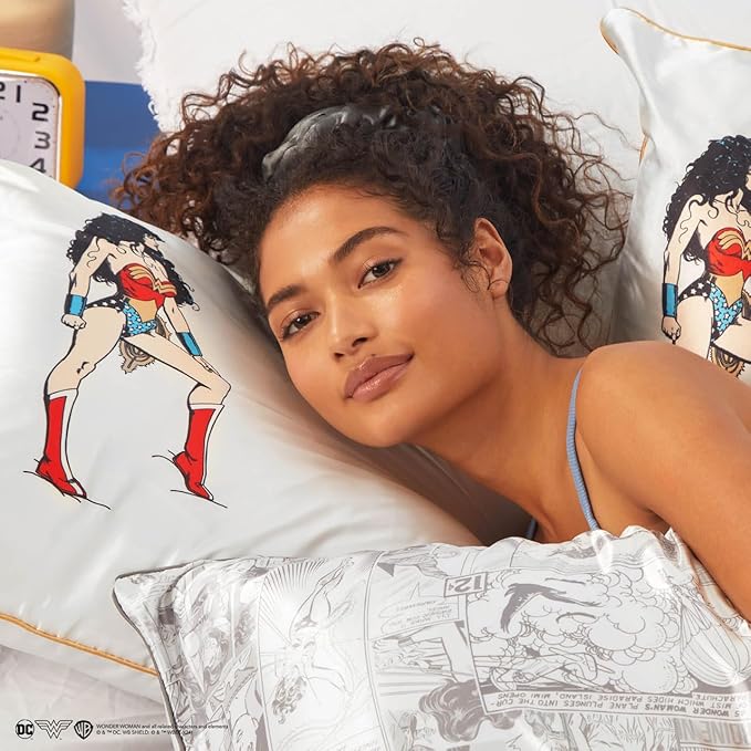 Kitsch Wonder Woman (Believe in Wonder) Satin Pillowcase with Zipper Softer Than Silk, Luxury Cooling Pillowcase for Hair & Skin, Wrinkle Prevention, Queen/Standard (19X26)