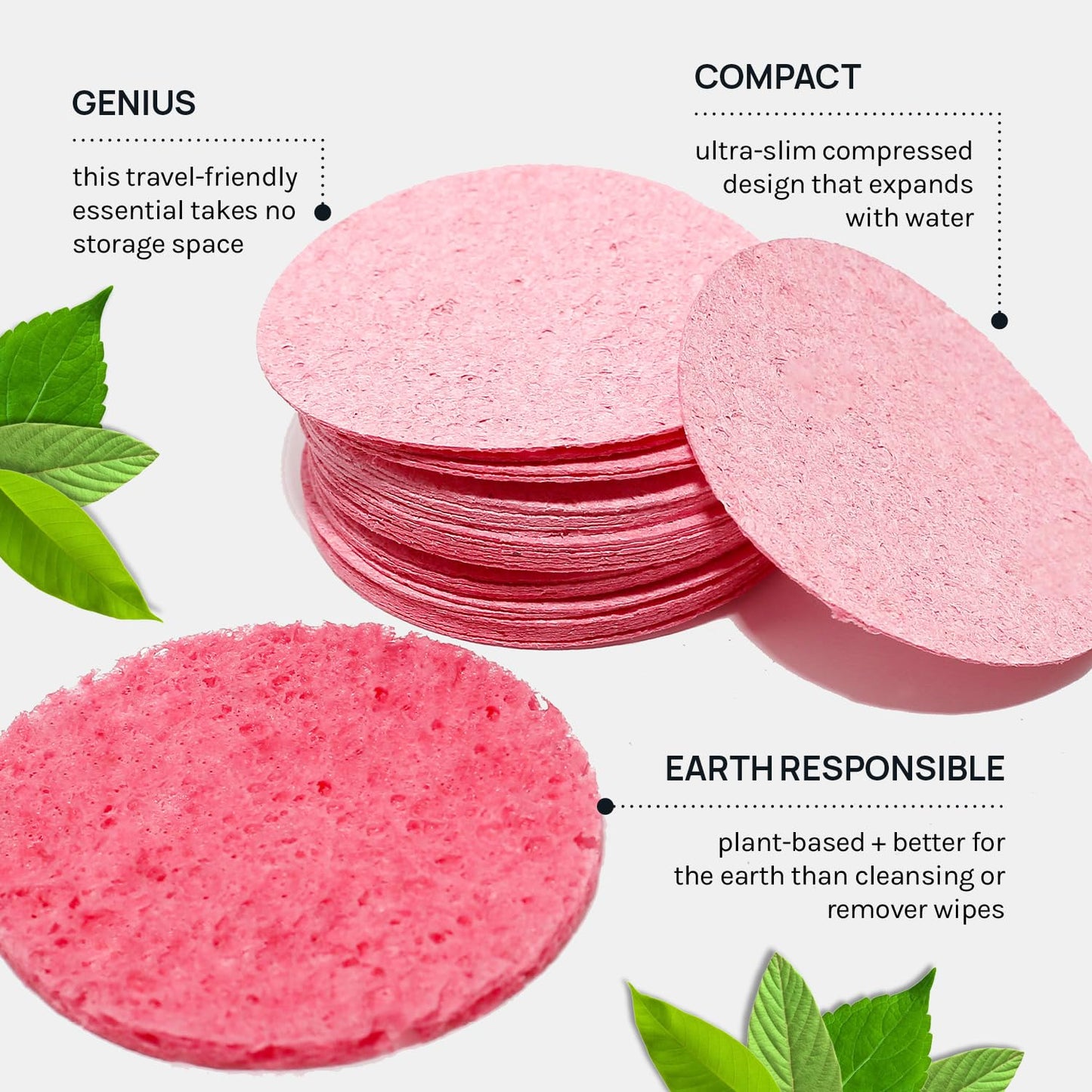 AOA Studio 50-Count Compressed Facial Sponges 100% Natural Cosmetic Spa Sponges for Facial Cleansing, Exfoliating Mask, Remove for Makeup, Dead Skin, and Dirt (50 counts, Pink)