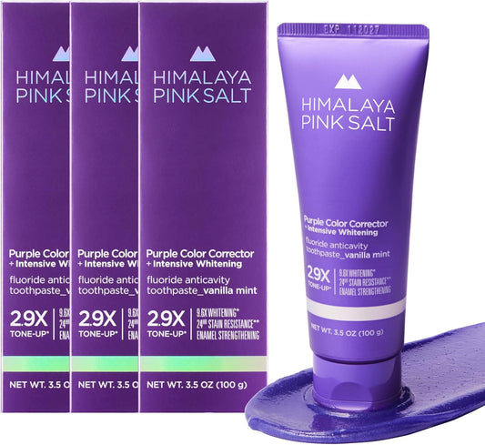 HIMALAYA PINKSALT Purple Whitening Toothpaste - Teeth Whitening, Deep Stain Remover with Fluoride, Plaque Remover, Appropriate for Sensitive Teeth, Peroxide Free - Vanilla Mint, 3.5 oz (3 Packs)