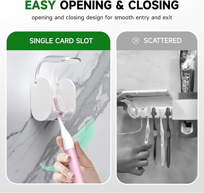 4 Pcs Toothbrush Holders Wall Mounted, Single Slot Design, Shower Self Adhesive Wall Mounted Toothbrush Holder with Cover, Waterproof and Dustproof, Suitable for Bathroom, Family, Travel (Transparent)