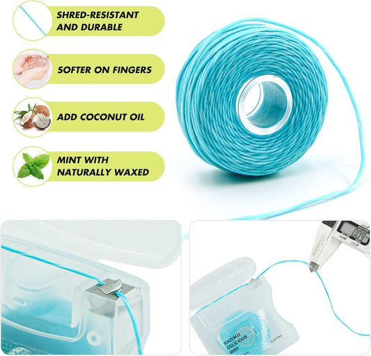 RAZOKO Coconut Oil Infused Woven Dental Floss, Vegan and Cruelty-Free, Mint Scent, 4 Month Supply(33 Yds x 2 Units)