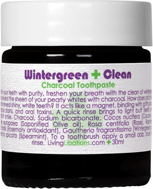 Living Libations - Organic Wintergreen Clean Activated Charcoal Toothpaste | Natural, Plant-Based, Clean Beauty (1 oz | 30 ml)