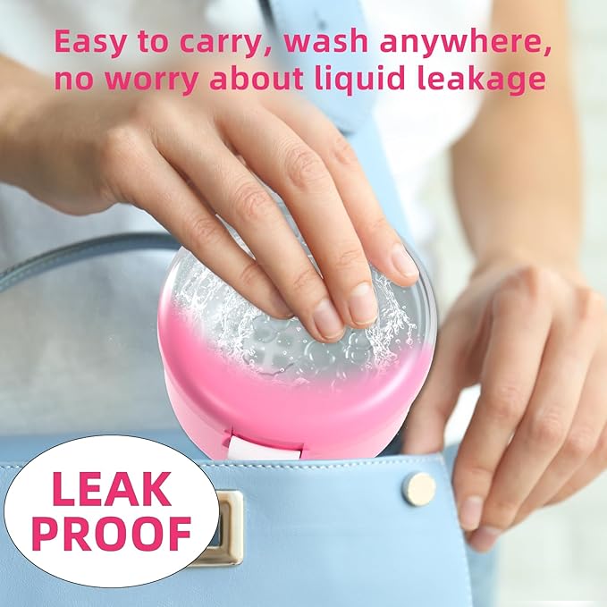 ARGOMAX Leak Proof Retainer Cleaner Case, Denture Cups for Soaking Dentures, Denture Travel Case (Pink+White).