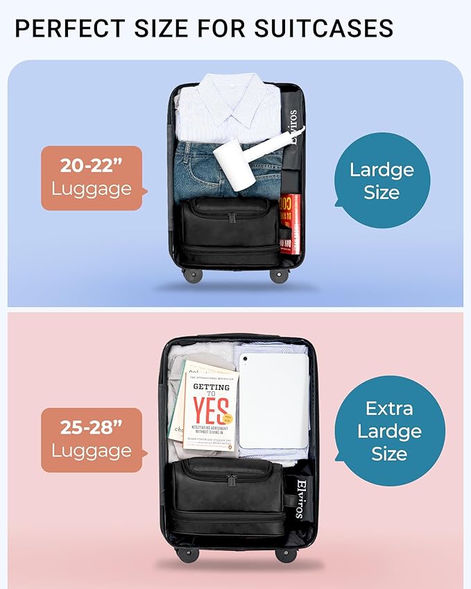 Elviros Toiletry Bag for Mens PU Leather Travel Organizer Kit with Hanging hook, Large Water-resistant Toiletries Bathroom Shaving Bags (Black)