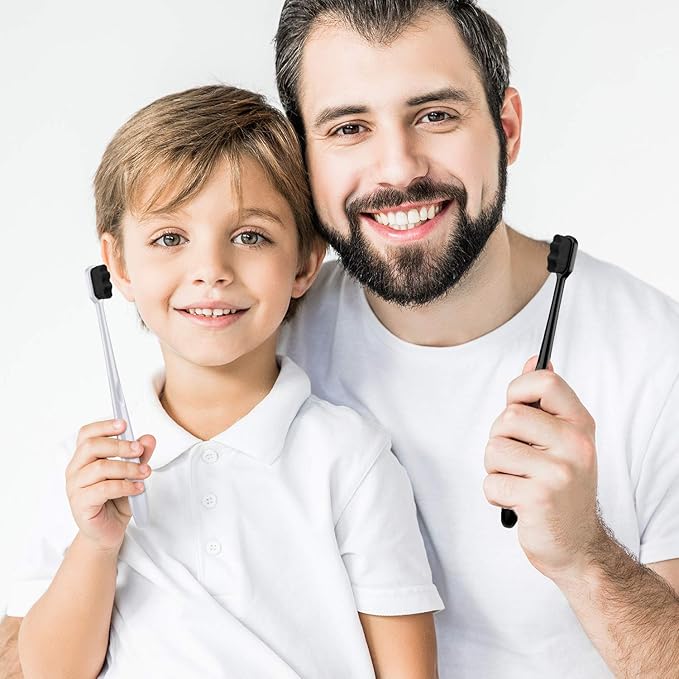 Patelai 8 Pcs Extra Soft Toothbrush Micro Nano with 20, 000 Ultra Soft Bamboo Charcoal Bristles for Adult, Sensitive Gum, Brace and Gum Recession(Black, White Handle with Black Bristle)