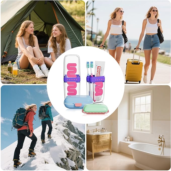 VITVITI Travel Soap Case Container, Portable Toothbrush Travel Case Dish Tray, 7.88 Inch Toothpaste Traveling Toothbrush Holder Set with Cover for Trip/Bathroom/Camping, Purple