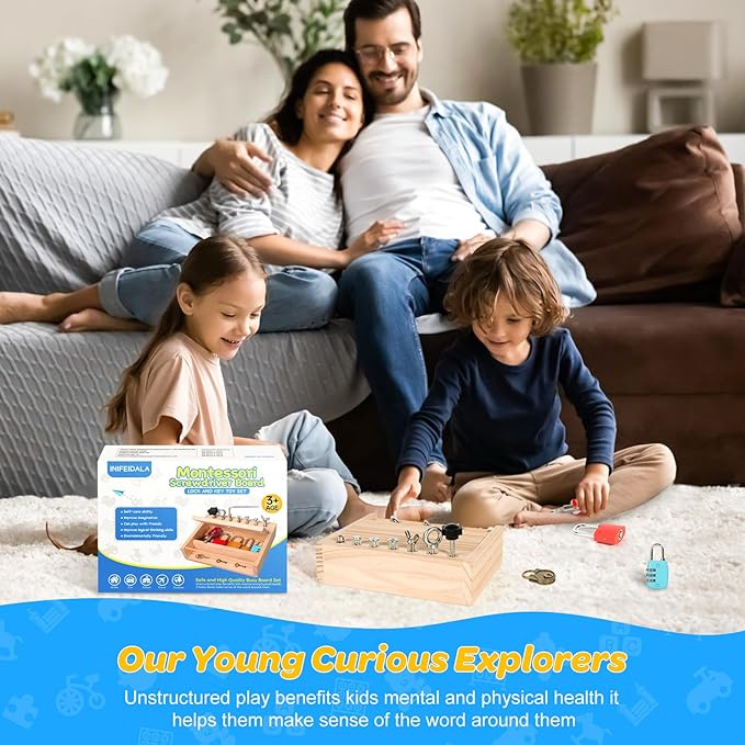 Montessori Screwdriver Board Set-Lock and Key Toy,Montessori Busy Board Toys for 3 4 5 Year Old,Kids Tool Set,Preschool Learning Sensory - Fine Motor Skills - STEM Toys