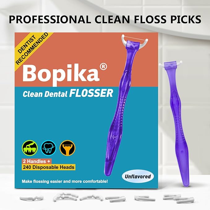 Bopika Dental Floss, Extra Strength Floss with 2 Dental Floss Handles and 240 flosser Refill Heads
