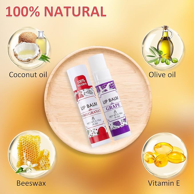 16 Pack Lip Balm, Natural Lip Balm Bulk with Vitamin E and Coconut Oil, Bulk Moisturizing Lip Balms for Dry Lips-16 Flavors