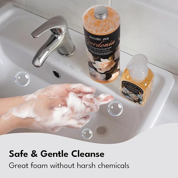 ROMIIE ZOI Hand Soap Refills Foaming, Gardenia Scent Natural Plant Moisturizing Foam Soap Refills with Dispenser 1 L/ 33.8 FL OZ(Pack of 3)