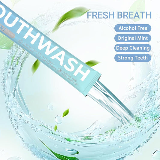 Travel Size Fresh Mint Mouthwash, Alcohol-Free, 15ml Portable Packets, Long-Lasting Freshness (20)