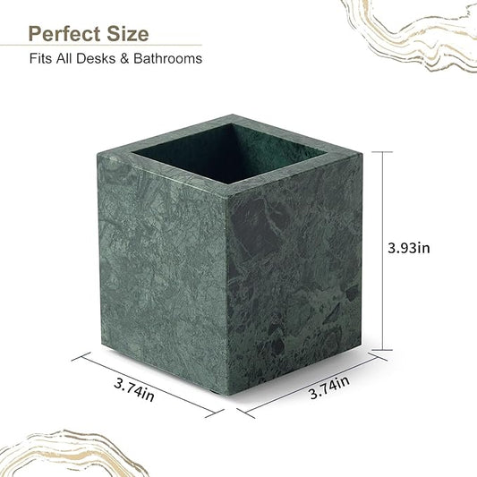 Real Natural Marble Toothbrush Holder & Pen Holder & Makeup Brush Holder, Genuine Stone Rectangular Bathroom Tumbler Cup, Durable Office & Home Countertop Organizer