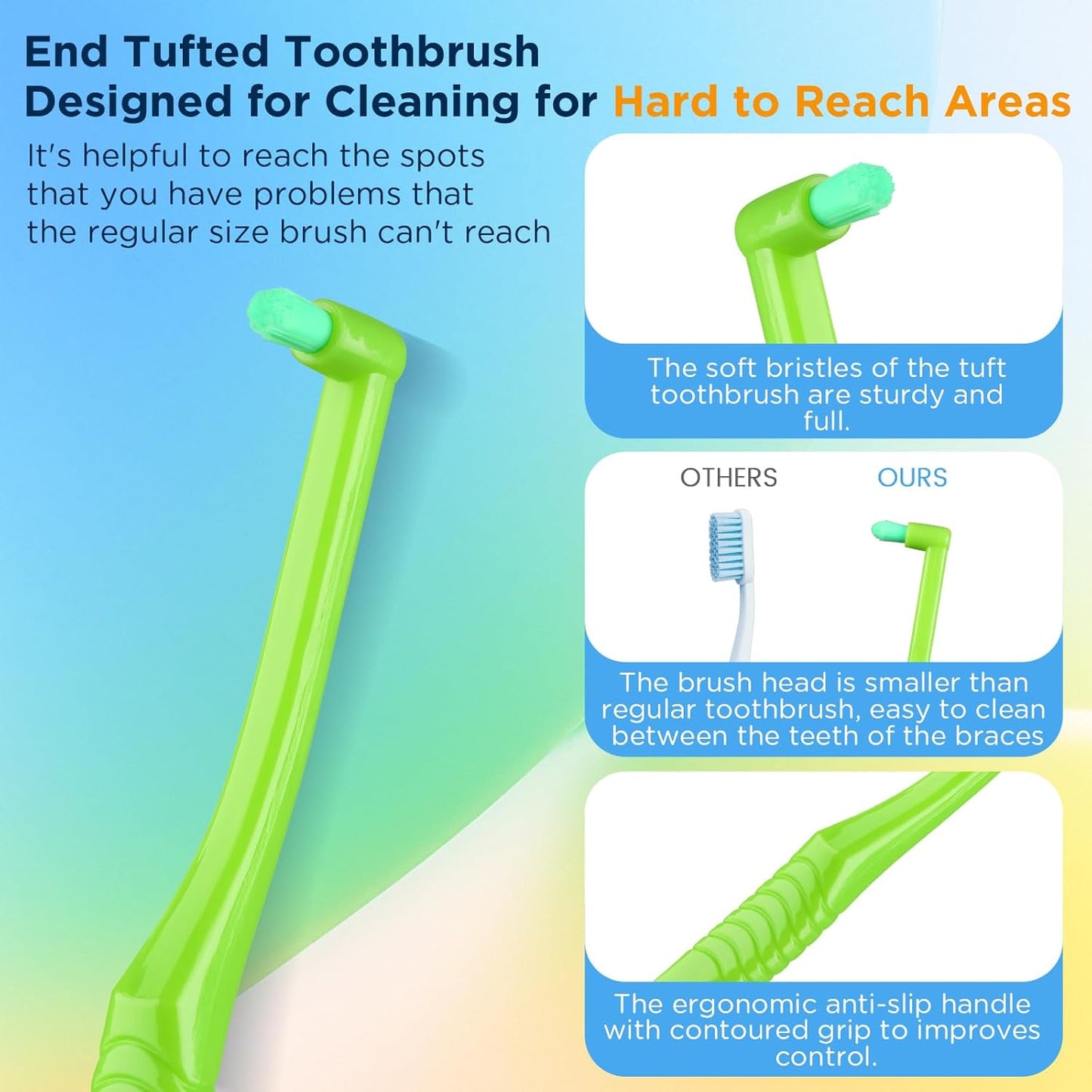 Fregum 2 in 1 End Tuft Toothbrush with Interdental Brush for Orthodontic, Braces, Implants, Retainers, Back Teeth, and Wisdom Teeth, Soft Bristles, 6 Pcs