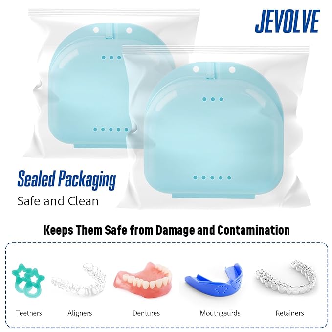 10 PCs Dental Grade Trapezoid Denture Bath Case by JEVOLVE | Retainer Case Tooth Case Denture Box Denture Storage Boxes | Denture Cleaner Cup Travel Portable Denture Box for Home Office (Blue)