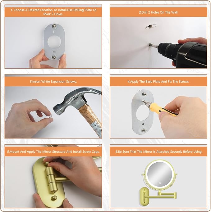 1X/20X Wall Mounted Makeup Mirror with Light, 8" Rechargeable Double-Sided Magnifying Mirror, Vanity Mirror Dimmable 3 Color Light, 360° Extension Rotation Foldable 14.5 Inch Arm for Bathroom