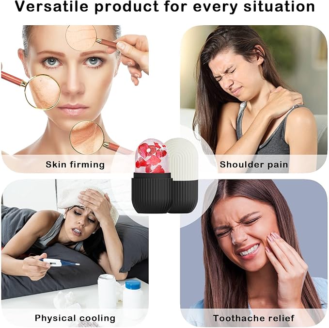 XHJRI Face Roller Massager for Skin Care, Reusable Ice Mold Massage Roller - Cordless, Battery Powered, Black White, Migraine Relief, Rolling Therapy for Whole Body