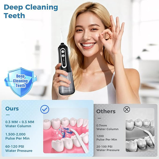 Water Dental Flosser Pick for Teeth, Cordless Oral Irrigator Cleaner 350ML IPX7 Waterproof Rechargeable, 4 Modes 4 nozzles, Portable Professional Flossing for Cleaning Gum Care Braces Home Travel