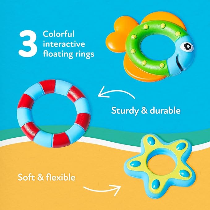 Nuby Floating Octopus with 3 Hoopla Rings - Baby & Toddler Bath Toy - No Hole Design Keeps Moisture Out - Fine Motor Skills - 18+ Months - Great Baby Pool Toys
