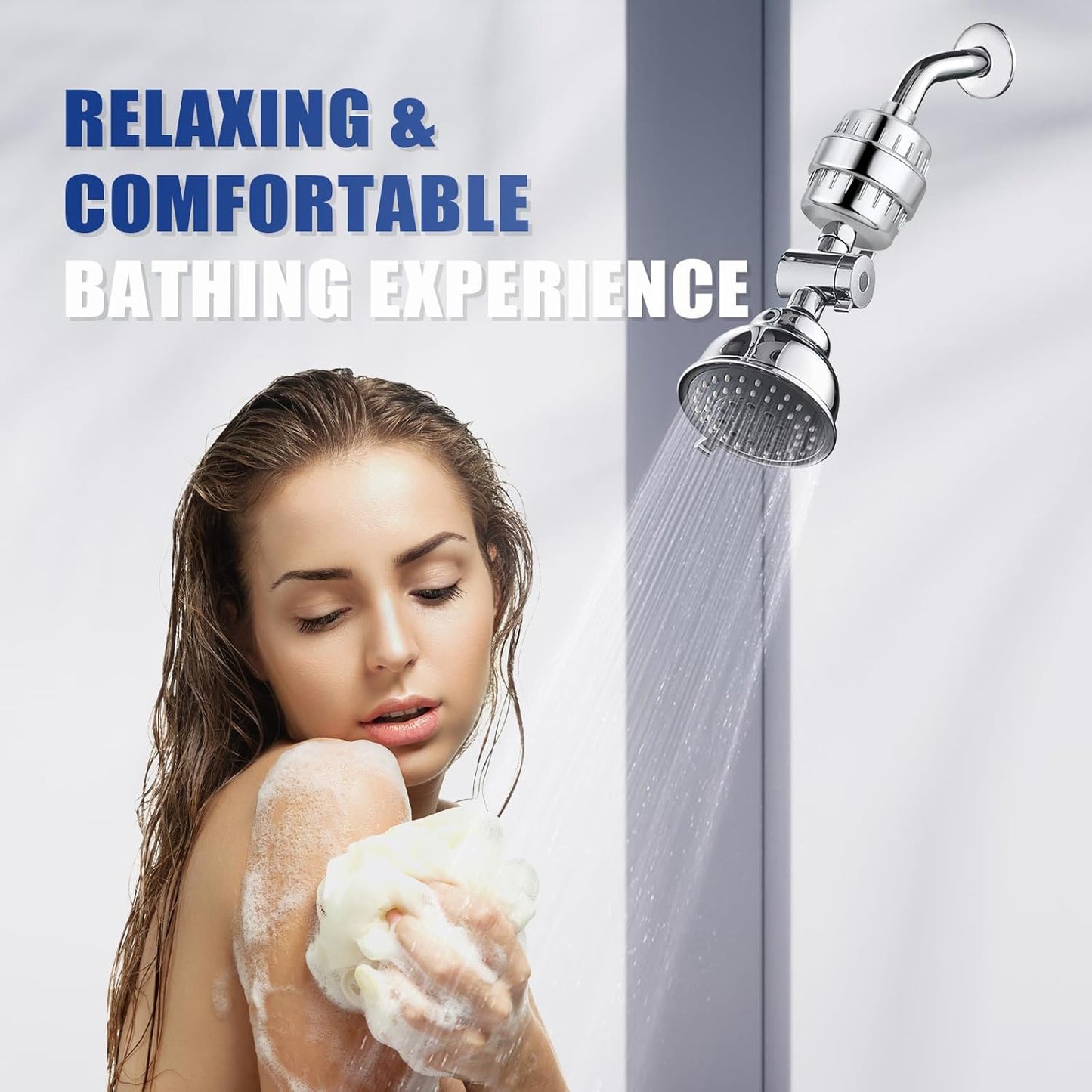 20 Stage Shower Head Filter for Hard Water, Removes Chlorine, Fluoride, Improves Skin and Hair Condition, 4 Cartridges, High Output, Wide Compatibility