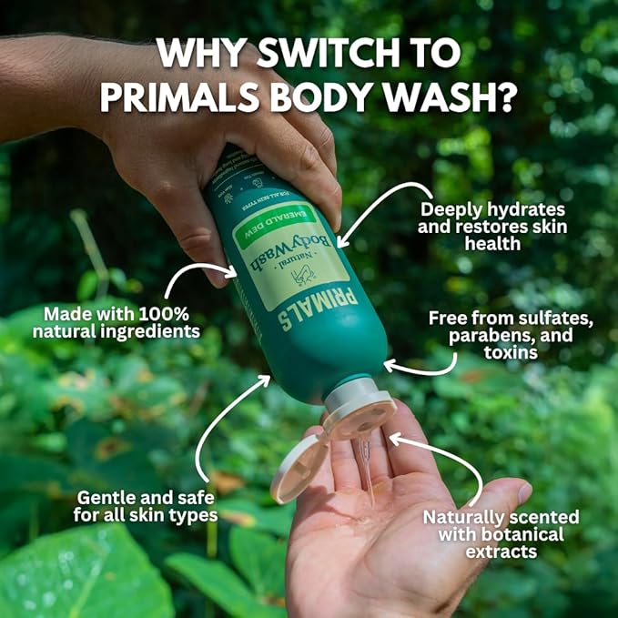 PRIMALS Natural Body Wash - Aloe Vera, Raw Honey, Green Tea - Natural Ingredients - Zero Artificial Fragrances, Sulfates, Parabens, or Dyes - 13.5 Fl Oz