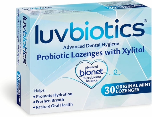 Luv Biotics Sugar Free Original Mint Lozenges with Oral Probiotics,Xylitol & Aloe Vera for Fresh Breath, Dry Mouth Relief, Gum Health & Oral Microbiome Support – 30 Lozenges