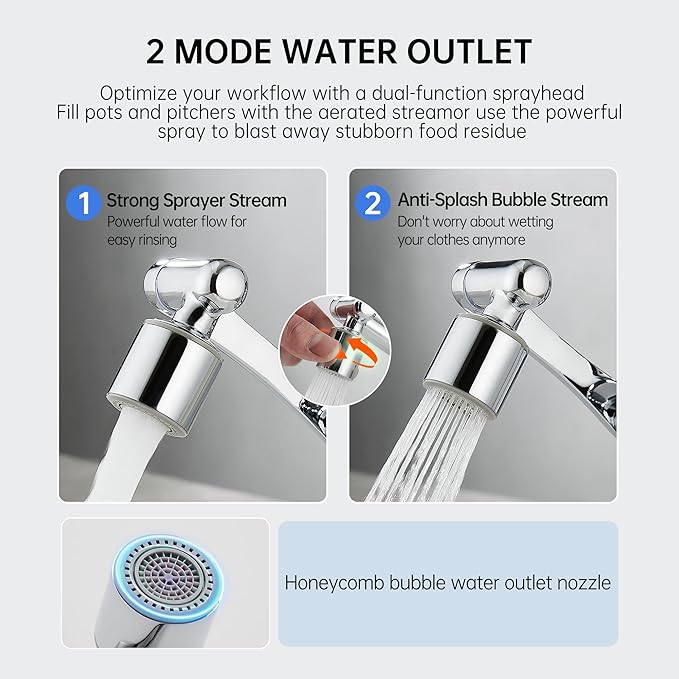 YYKBZ Water Filter For Sink Faucet Extender,1080° Swivel Aerator,2 Modes Spray Sink Water Filter,Brass Faucet Mount Purifier System For Kitchen/Bathroom/Toddlers,Multiple Adapters With 9pcs Filters