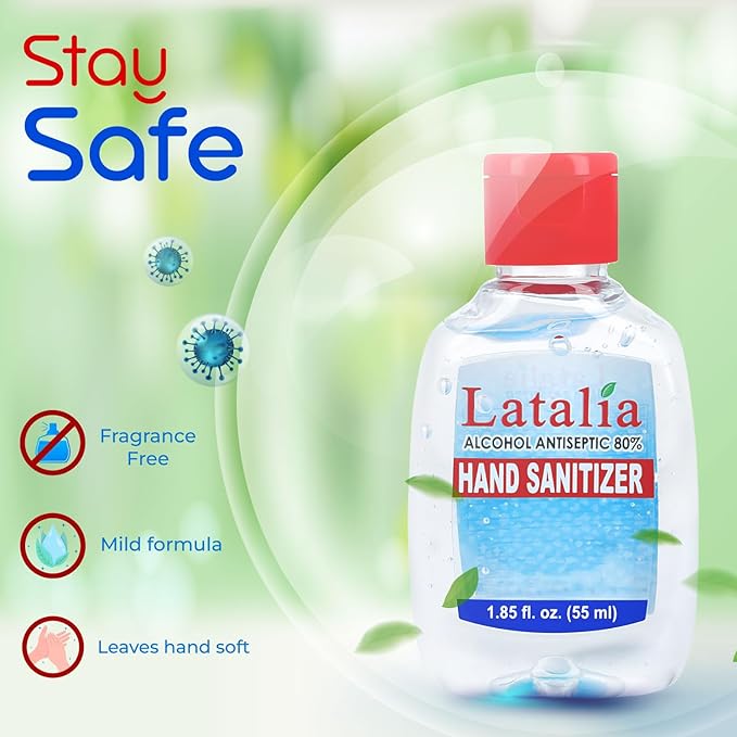 Latalia Mini Hand Sanitizer Travel Size Pack of 192 | 1.85 fl oz with 80% Alcohol Small Hand Sanitizer Bulk For Non-Sticky, Unscented, Gentle & Fresh Hands Anytime