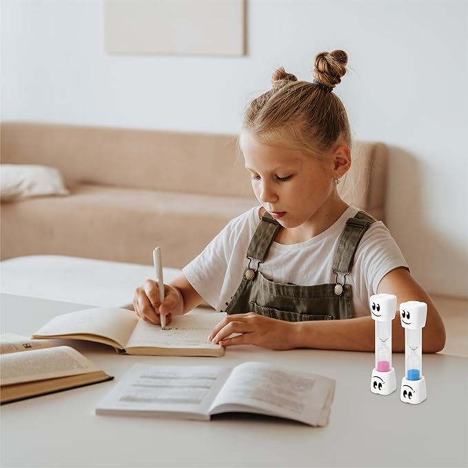 2 Minute Toothbrush Sand Timer for Kids - Set of 2 Small Blue and Pink Smiley Hourglass