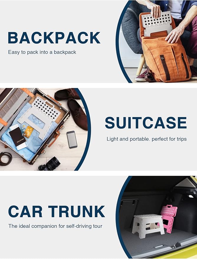 Dyforce Folding Step Stool 9 Inch, Kids Step Stool, Heavy Duty Step Stools for Adults, Compact Foot Stools, Light-Weight Toddler Step Stools for Kitchen, Bathroom, Holds Up to 300 lbs (White)