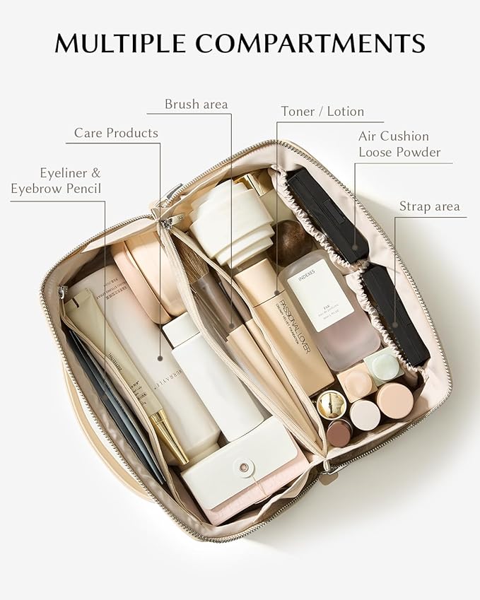 EACHY Travel Makeup Bag,Large Capacity Cosmetic Bags for Women,Waterproof Portable Pouch Open Flat Toiletry Bag Pattern Makeup Bag