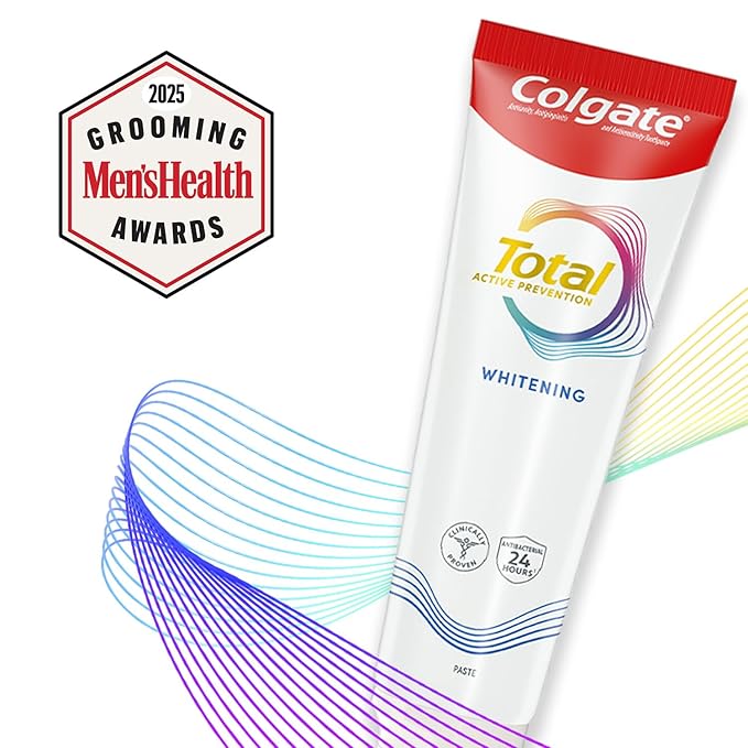 Colgate Total Whitening Toothpaste Paste, 5.1 oz, 4 Pack, Fluoride, Antibacterial, for Plaque, Gingivitis, Sensitivity, Stain Removal, Clinically Proven, Mint, Teeth Whitening, Stannous Fluoride
