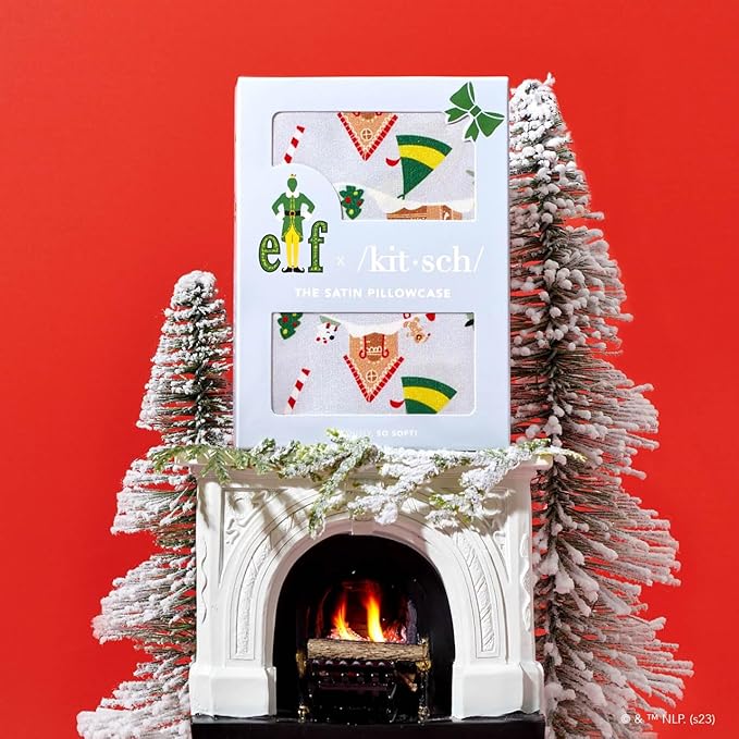 Kitsch x Elf Periwinkle Christmas Satin Pillowcase with Zipper for Hair & Skin, Softer Than Silk Pillow Cases Queen, Wrinkle-Free, Smooth and Cooling Satin Pillow Covers, Queen/Standard Size (19x26)