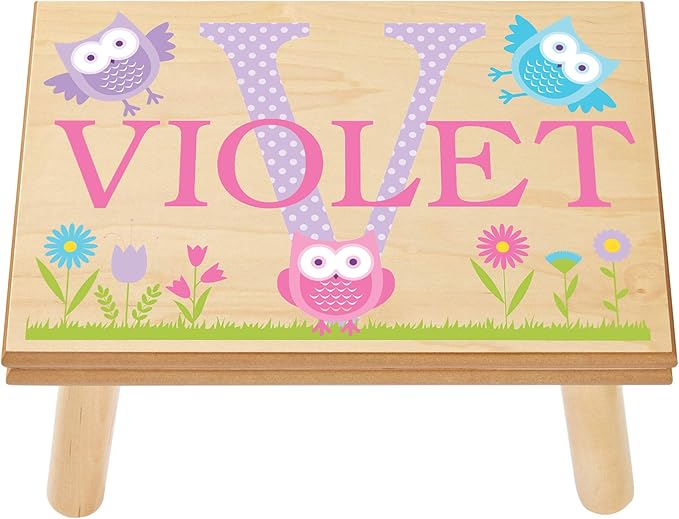 Let’s Make Memories Personalized My Own Name Step Stool - Children’s Step Stool - Sturdy Wood – Non-Toxic Paint, Sealer - Owl Design - Natural - 14’Wx9.25”Lx8.75”H - Ages 3+