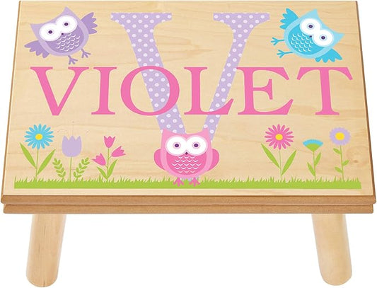 Let’s Make Memories Personalized My Own Name Step Stool - Children’s Step Stool - Sturdy Wood – Non-Toxic Paint, Sealer - Owl Design - Natural - 14’Wx9.25”Lx8.75”H - Ages 3+