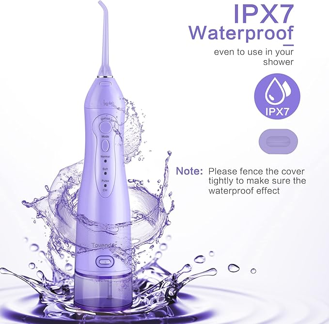 TOVENDOR Electric Water Flosser, Cordless Rechargeable Dental Oral Irrigator IPX7 Waterproof 300ML Travel Water Teeth Cleaner with 5 Tips for Braces Care Teeth Gums Cleaning, Home Office Daily Use