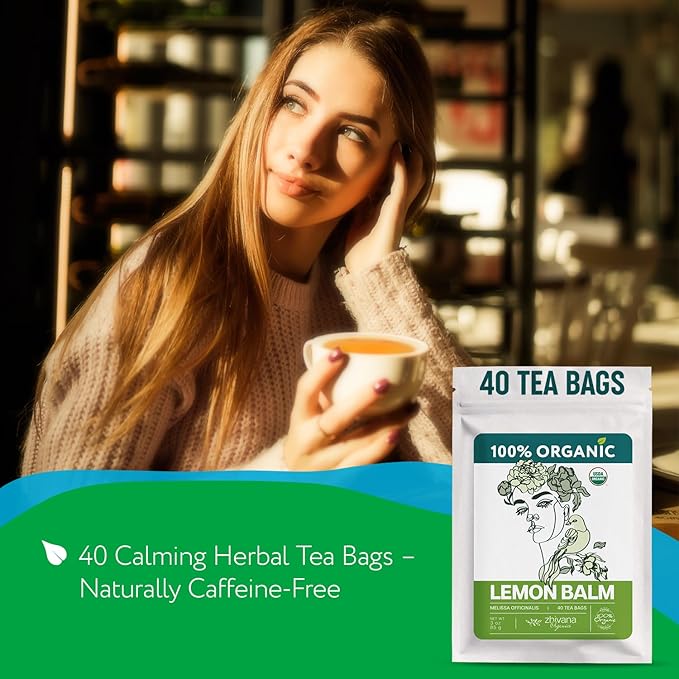 Lemon Balm Tea Organic (40 Tea Bags) - Melissa Tea, Te de Tolonjil – Calming Herbal TeaBags for Sleep, Emotional Balance