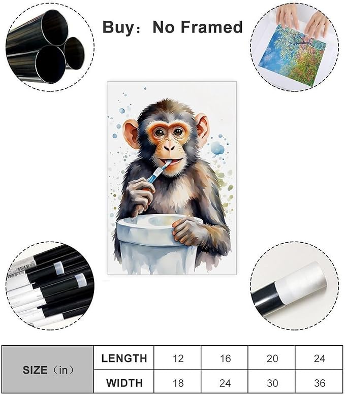 KIPNG Cheerful Monkey Hygiene_ Work of A Playful Dental Routine Poster Canvas Poster Bedroom Sports Landscape Office Room Gift Unframe-style16x24inch(40x60cm)