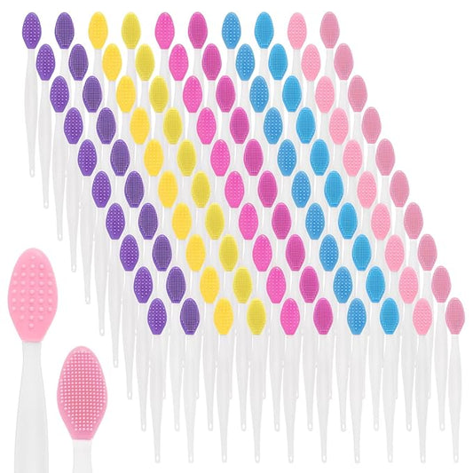 100 Pack Silicone Scrub Lip Brush, Double Side Lip Exfoliating, Nose Clean Blackhead Removal Brushes With Lip Exfoliator Scrubber Tool Wash Face Cleansing Brush