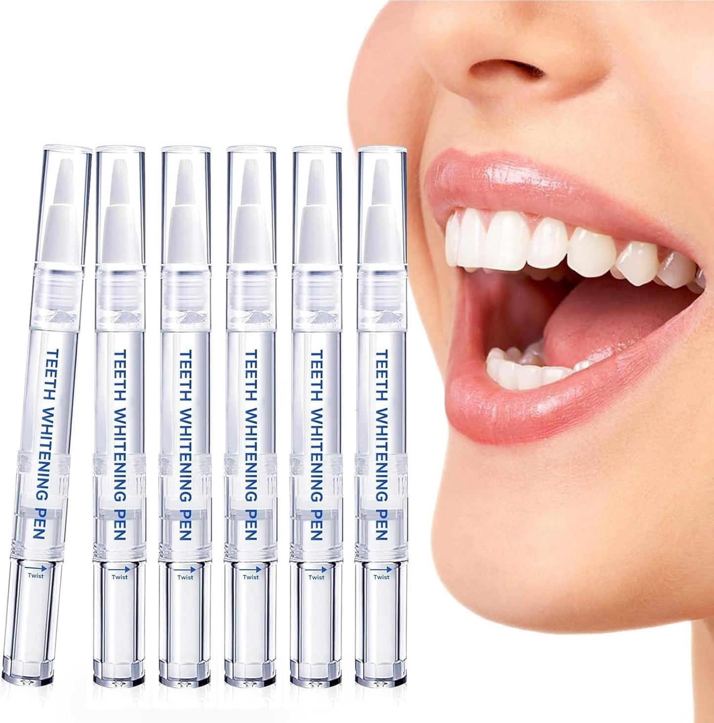 Teeth Whitening Pen - (6 Pack) Professionally Stain Removal Teeth Whitening Gel Formula,No Sensitivity, Enamel Safe, Travel-Friendly Teeth Whitening Gel Pen, Gentle Formula （Transparent）