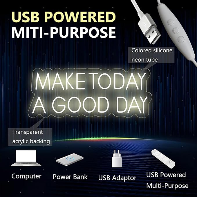 Make Today A Good Day Neon Sign Positive Led Neon Light for Wall Decor Inspirational Light Sign Wall Art LED Neon Light Up Sign for Party Wedding Birthday School Gym