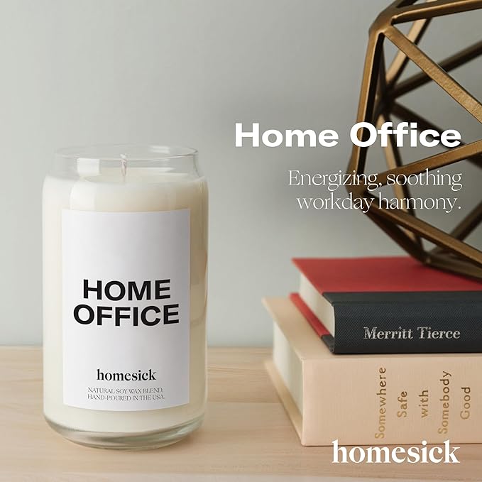 Homesick Scented Candles for Home (Home Office) - 13.75 oz Long-Lasting Natural Soy Wax Blend Jar Candle Gifts for Women & Men, 60-80 Hours Burn Time - Notes of Fresh Air, Water Lilies & Amber