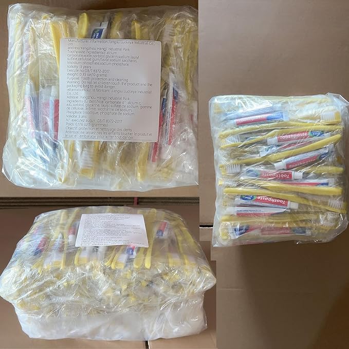 Disposable Toothbrushes with Toothpaste Pack of 200, Yellow Hollow Toothbrush with 10g Toothpaste Individually Wrapped Disposable Travel Toothbrushes Kit in Bulk for Homeless,Airbnb,Hotel,Charity