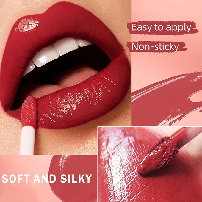 3 in 1 Brown Lip Gloss and Lip Liner Lipstick Set Nude Lip Liner Set Long-lasting Nonstick Cup Lip Kit Moisturizing Lip Set for Women (05# Whiskey Honey)